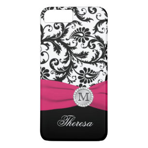 Monogram Black, White, Pink Damask iPhone 7 Case
