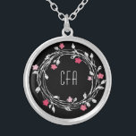 Monogram Black White Pink Red Floral Wreath Silver Plated Necklace<br><div class="desc">Monogram this Black,  White,  Pink Red Floral Wreath Silver Plated Necklace. Makes a great gift for your bridesmaids,  or for any woman in your life.</div>