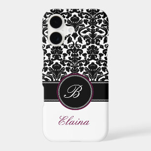 Monogram Black, White, Plum Damask iPhone 7 Case