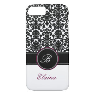 Monogram Black, White, Plum Damask iPhone 7 Case