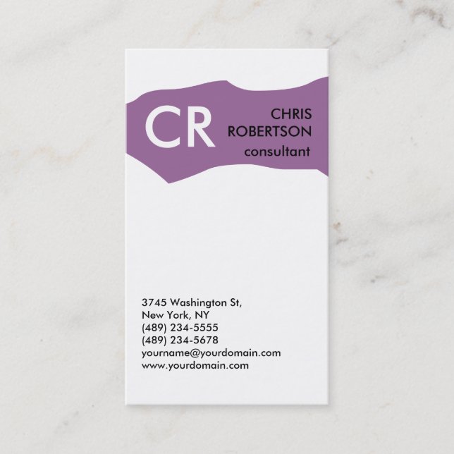 Monogram Black White Purple Business Card (Front)