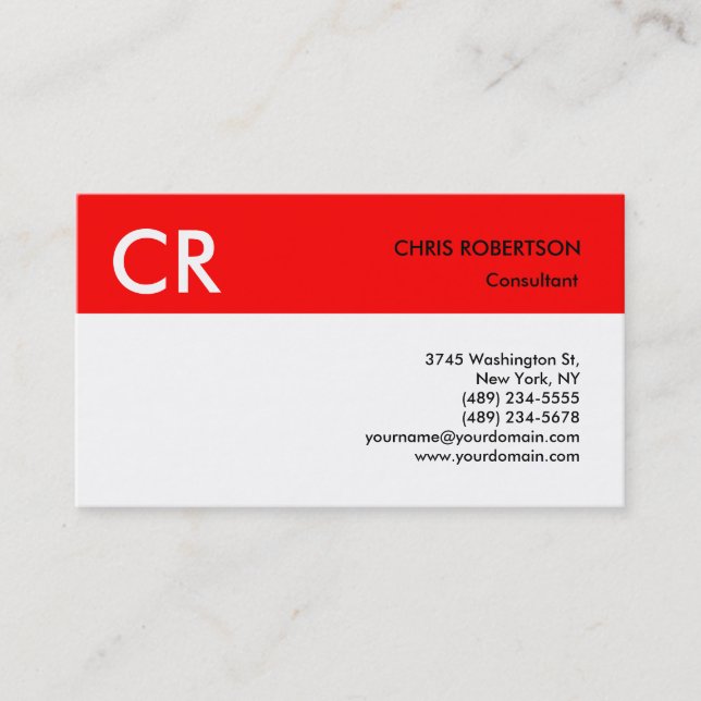 Monogram Black White Red Business Card (Front)