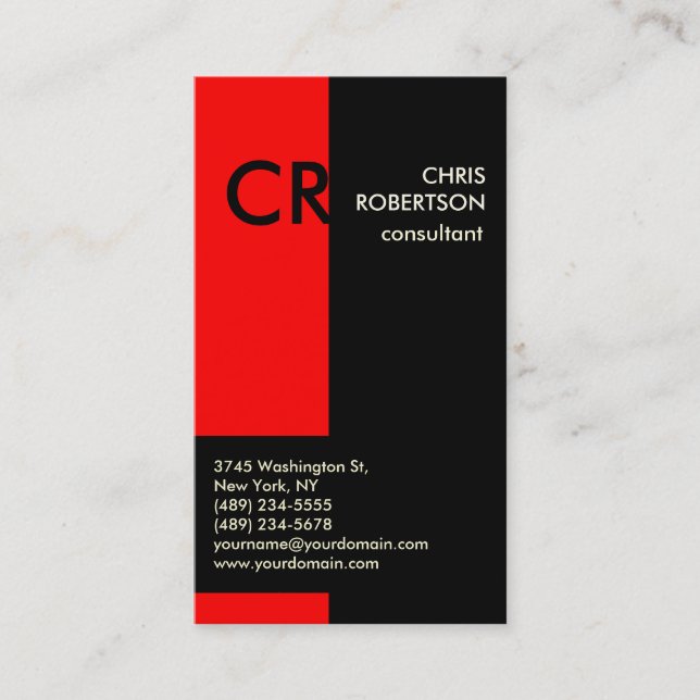Monogram Black White Red Business Card (Front)