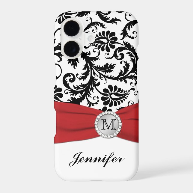 Monogram Black, White, Red Damask iPhone 7 Case (Back)