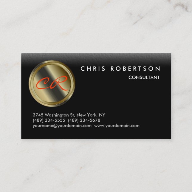 Monogram Black White Red Pattern Business Card (Front)