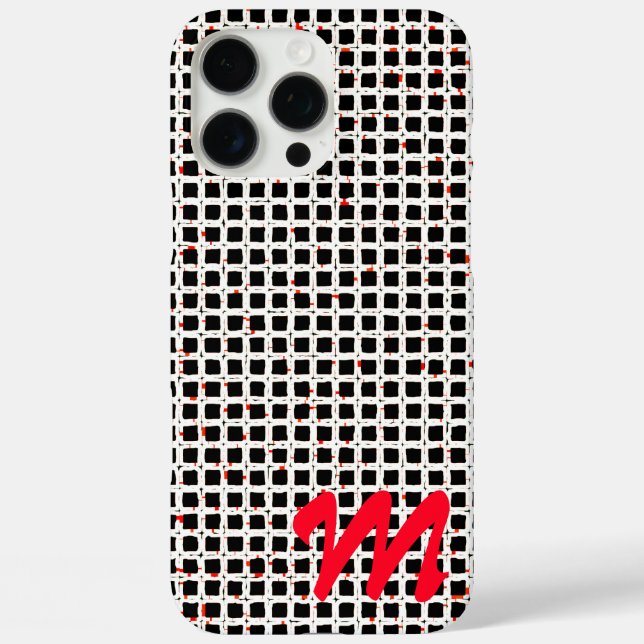 Monogram Black White Red Pattern Customisable Case-Mate iPhone Case (Back)