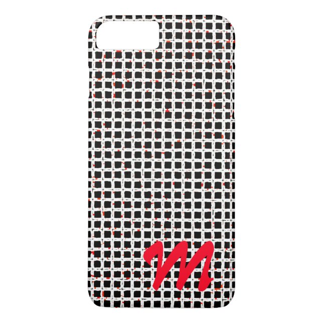Monogram Black White Red Pattern Customisable Case-Mate iPhone Case (Back)