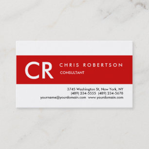 Monogram Black White Red Stripe Business Card