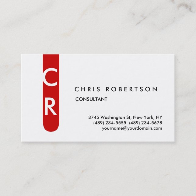 Monogram Black White Red Stripe Business Card (Front)