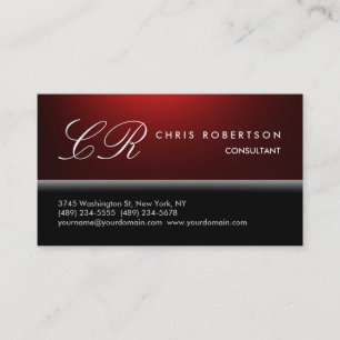 Monogram Black White Red Trendy Business Card