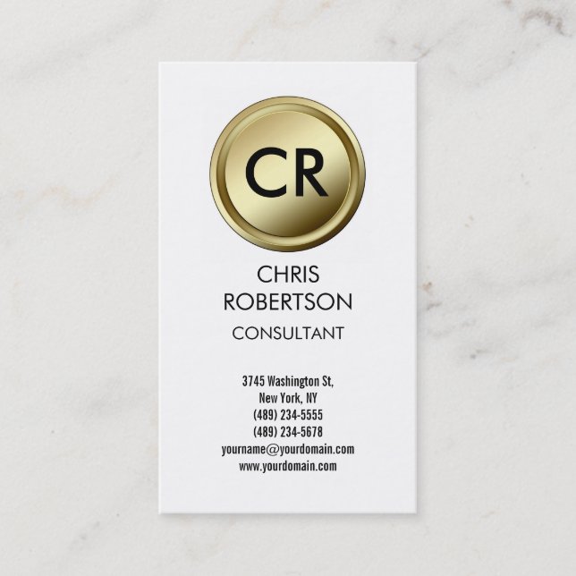 Monogram Black White Round Button Business Card (Front)