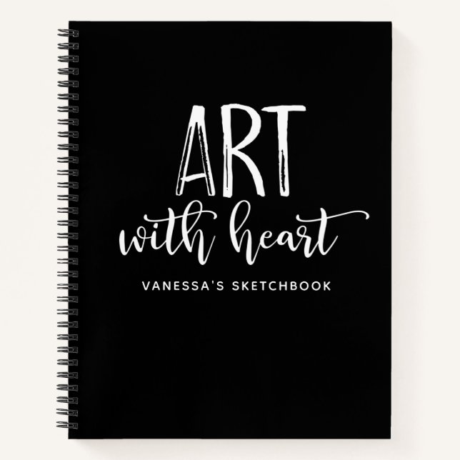 Monogram Black White Script Artist Sketchbook Notebook (Front)