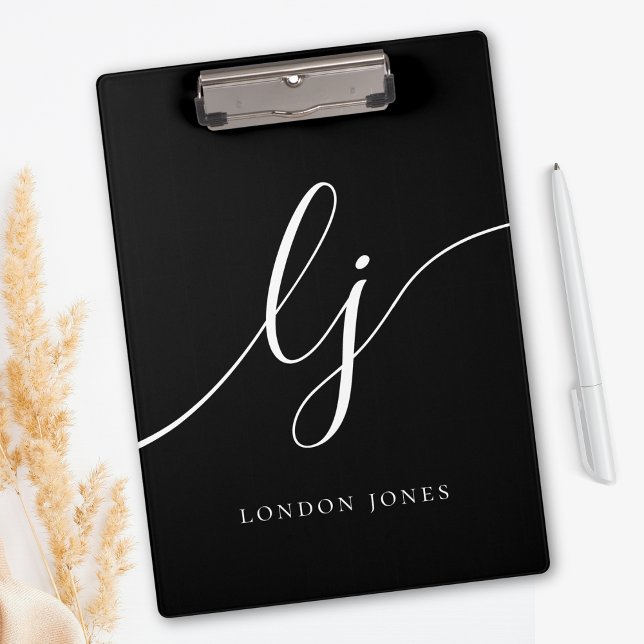 Monogram Black White Script Initials Professional Clipboard (Creator Uploaded)