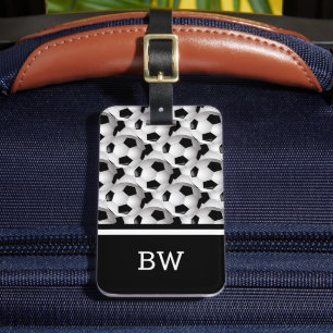 Monogram Black White Soccer Ball Pattern Luggage Tag