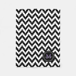 Monogram   Black White Soft Chevron Fleece Blanket