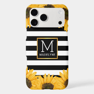 Monogram Black White Striped Sunflower Gold