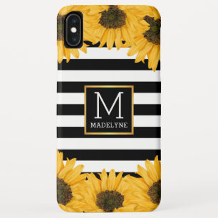 Monogram Black White Striped Sunflower Gold Case-Mate iPhone Case
