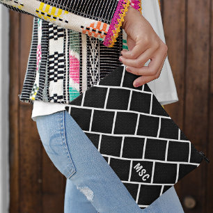 Monogram, Black & White Stylish Trellis Pattern Accessory Pouch