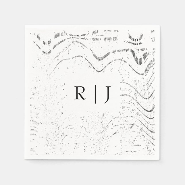 Monogram Black White Swirls Abstract  Wedding Napkin (Front)
