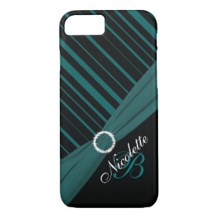 Monogram Black White Teal Striped iPhone 7 Case