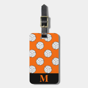 Monogram Black White Volleyball Balls, Orange Luggage Tag