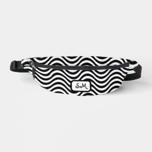 Monogram Black White Wavy Stripes Psychedelic Bum Bags