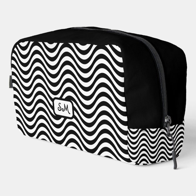 Monogram Black White Wavy Stripes Psychedelic Dopp Kit (Right Corner)