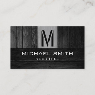 Monogram Black Wood Look Business Card