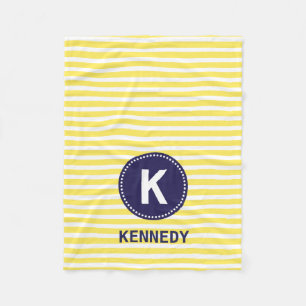 Monogram Blanket Pastel Yellow Stripes Navy Blue