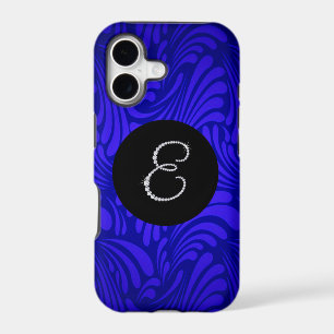 Monogram Bling Letter E Blue Swirl Background