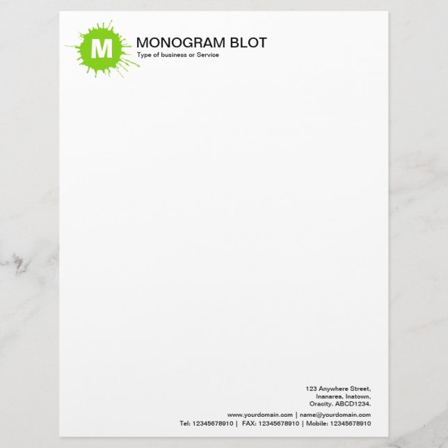 Monogram Blot - Martian Green Customized Letterhead (Front)