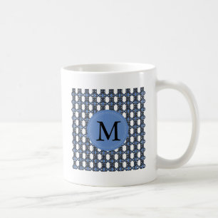 Monogram Blue Abstract Scarab Pattern Coffee Mug