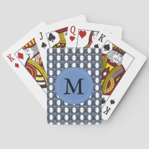 Monogram Blue Abstract Scarab Pattern Playing Cards