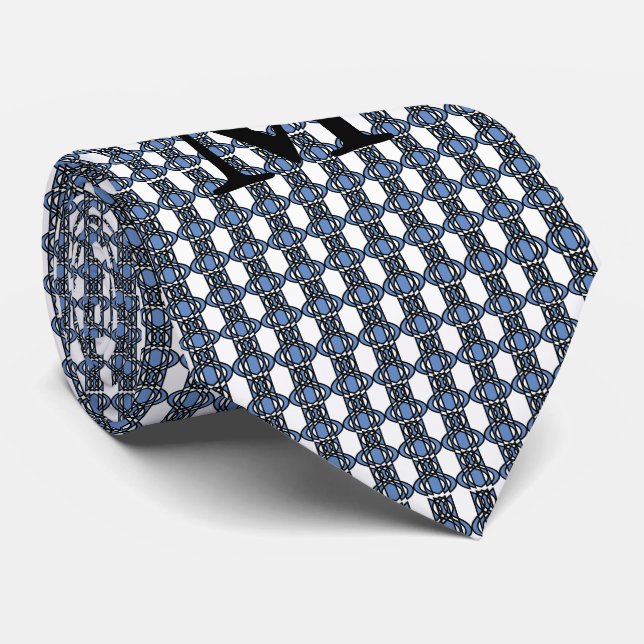 Monogram Blue Abstract Scarab Pattern Tie (Rolled)