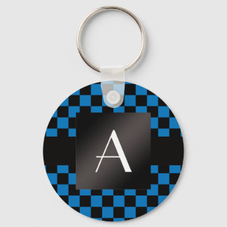 Monogram blue and black checkers key ring