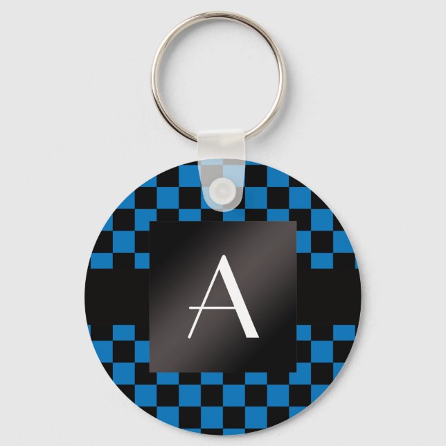 Monogram blue and black checkers key ring (Front)