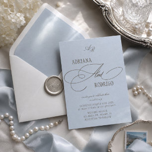 Monogram Blue and Brown Wedding Invitation