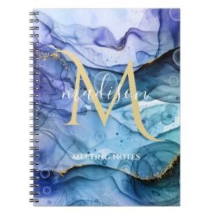 Monogram Blue and Gold Agate Geode Notebook