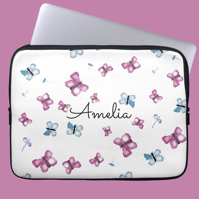 Monogram Blue and Pink Butterfly Laptop Sleeve (Creator Uploaded)