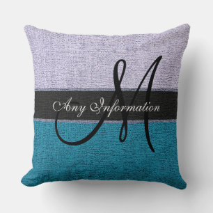 Monogram Blue and Silver Burlap Rustic Elegant Cushion
