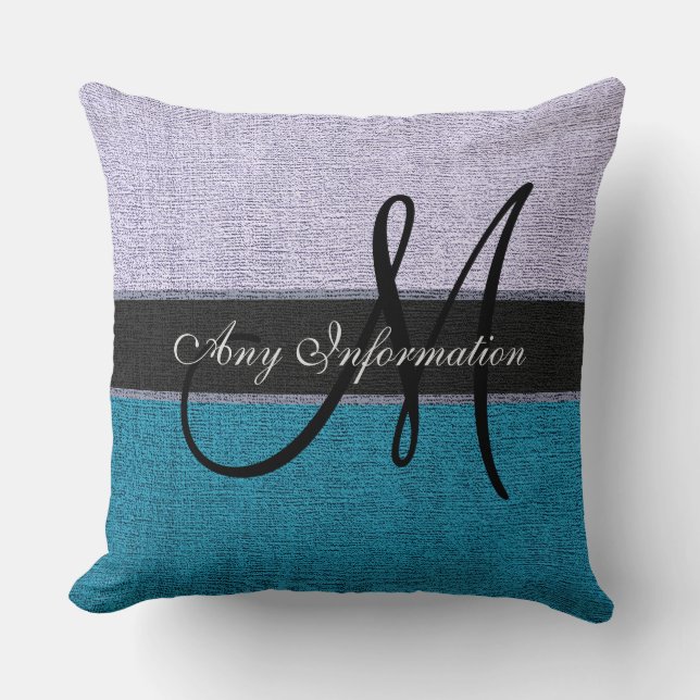 Monogram Blue and Silver Burlap Rustic Elegant Cushion (Front)