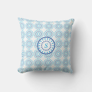 Monogram Blue and White Abstract Geometric Design Cushion