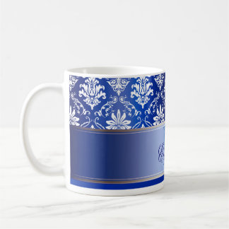 Monogram Blue and White Damask Coffee Mug