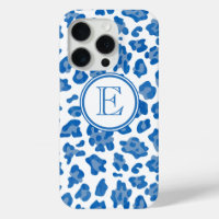 Monogram Blue And White Leopard Print