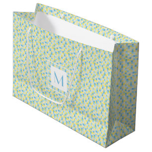 Monogram Blue and Yellow Squares Large Gift Bag