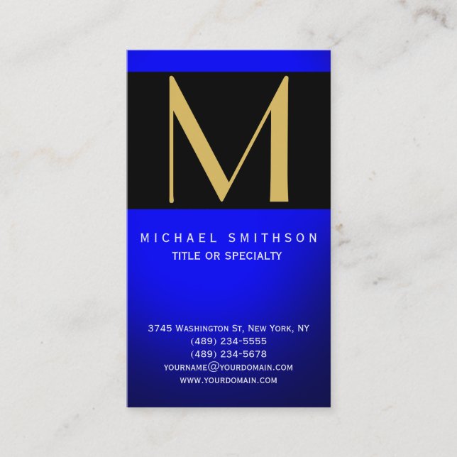 Monogram Blue Black Modern Business Card (Front)