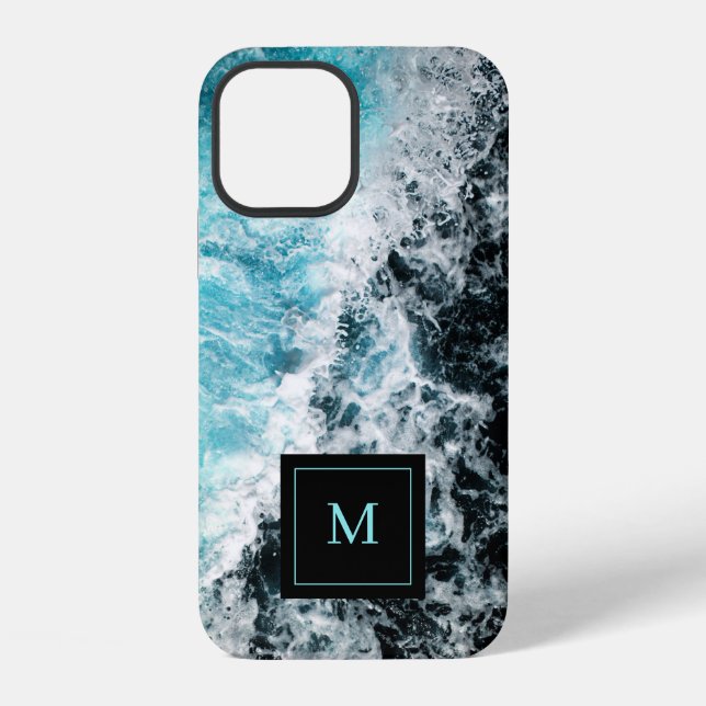 Monogram Blue Black Ocean Waves Hawaii iPhone Case (Back)