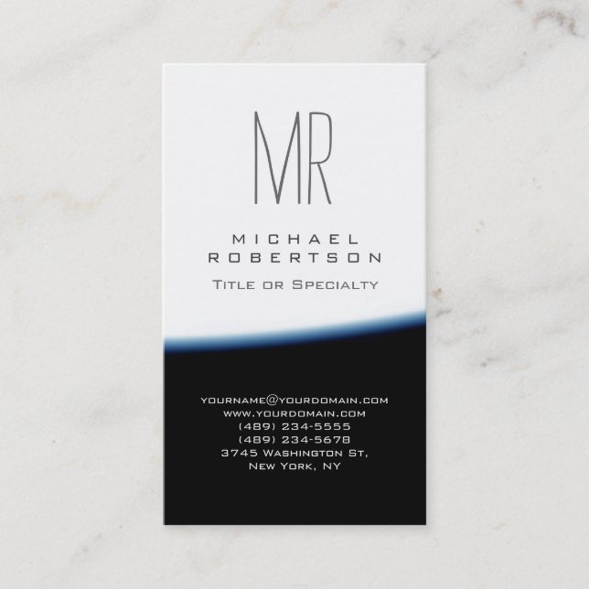 Monogram Blue Black White Chubby Business Card (Front)