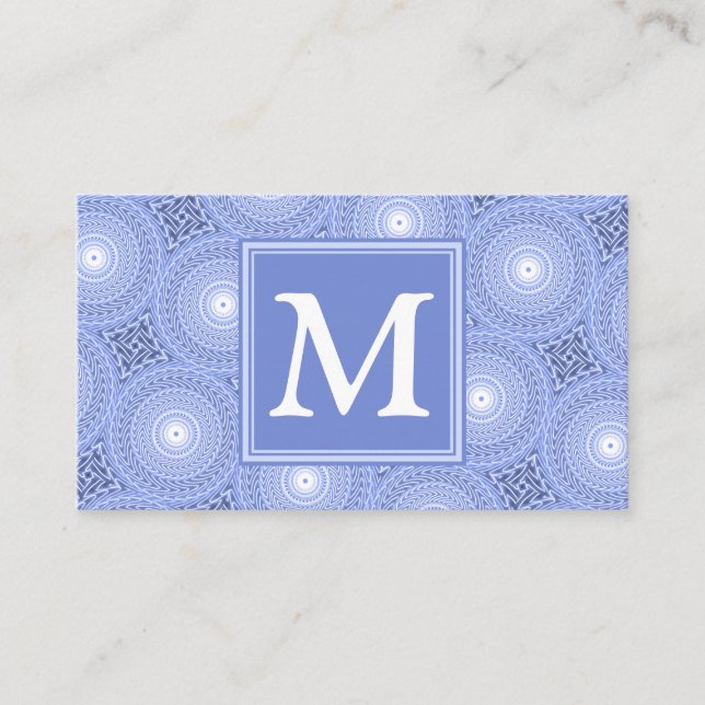 Monogram blue circles pattern business card (Front)