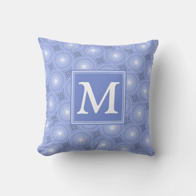 Monogram blue circles pattern cushion (Front)
